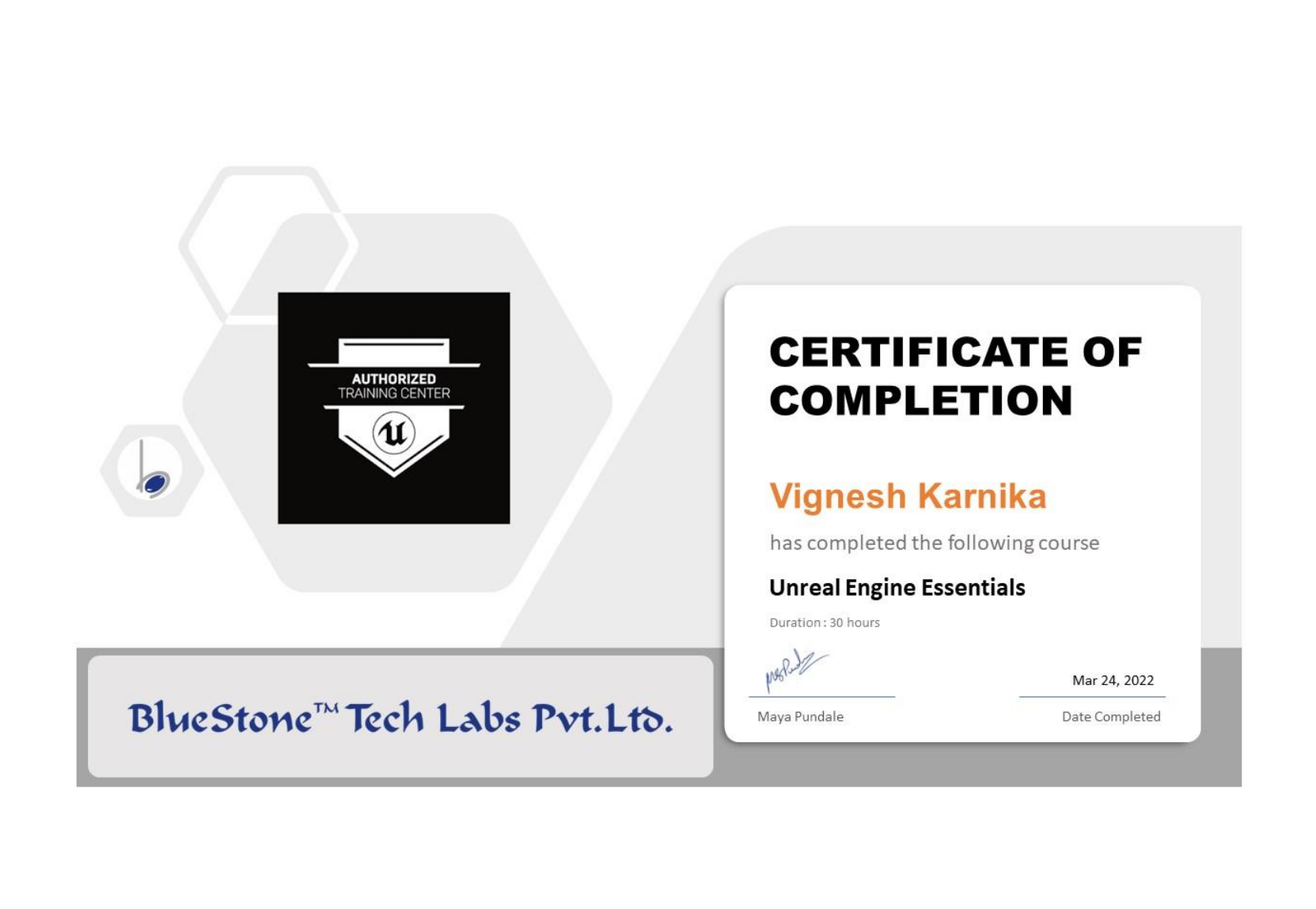 Unreal Engine Essentials certificate